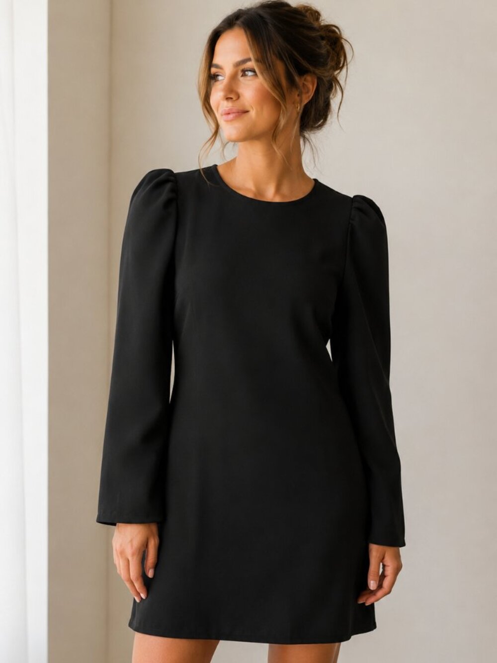 H&M Black Long Sleeve Shift Dress with Button Cuffs | Size Medium